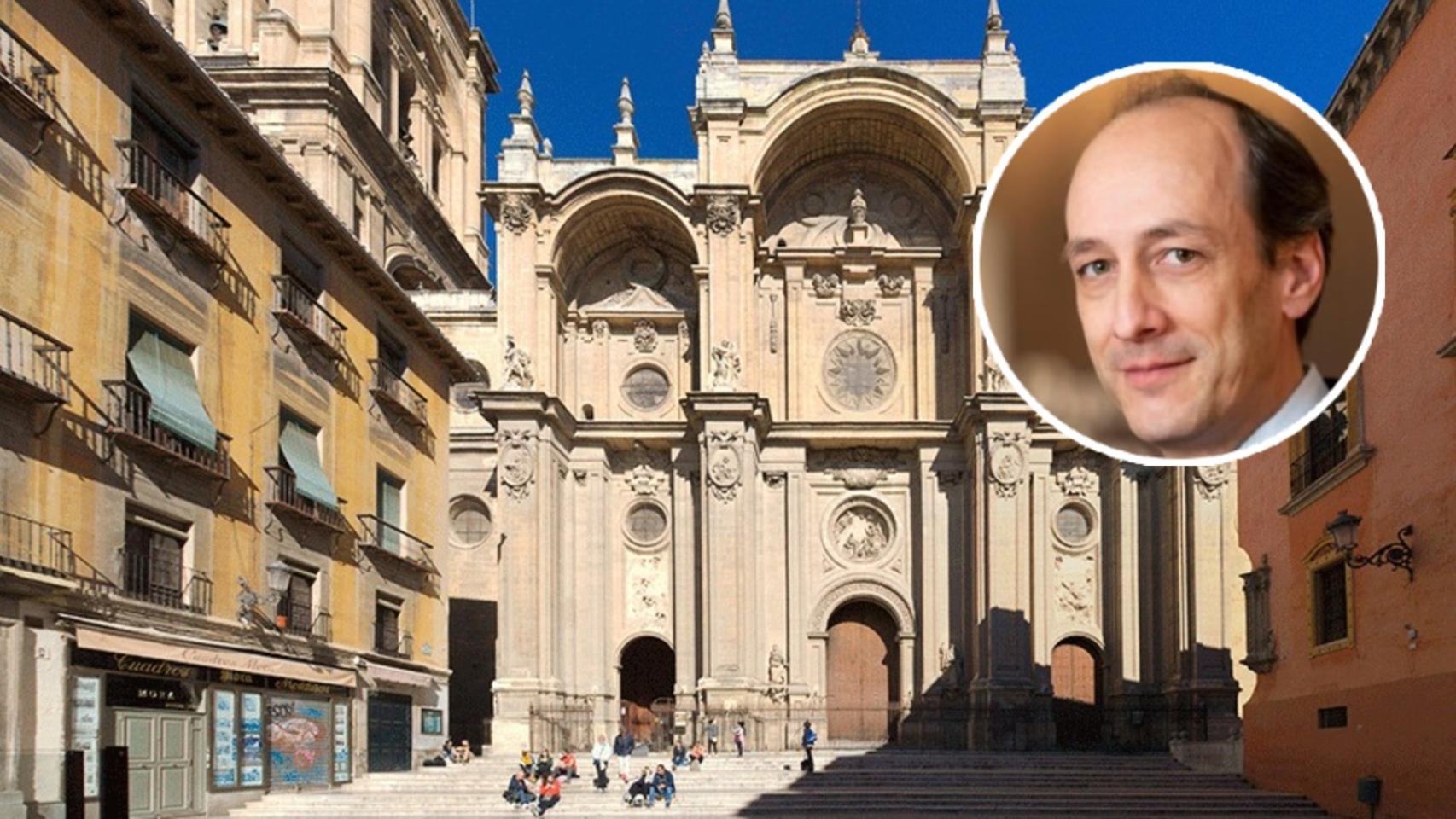 El penalista José María de Pablo y la catedral de Granada.