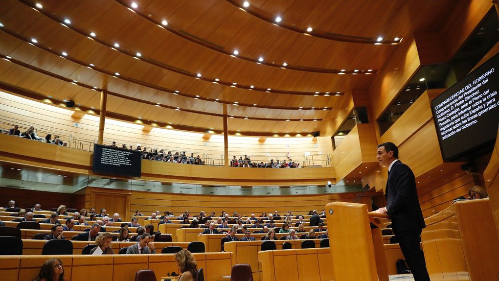 El presidente del Gobierno, Pedro Sánchez, en una sesión del Senado.