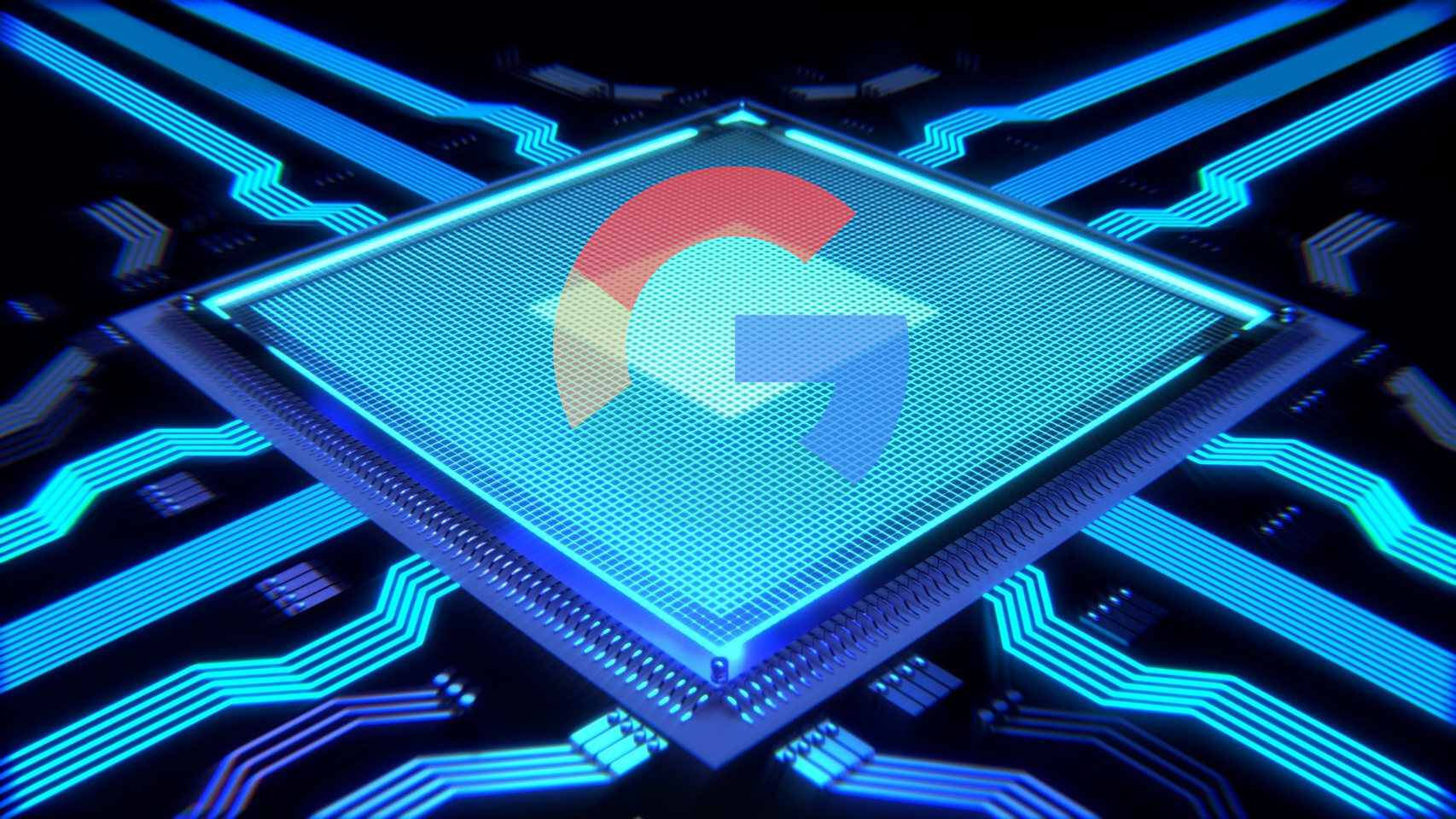 Fotomontaje del chip procesador de Google
