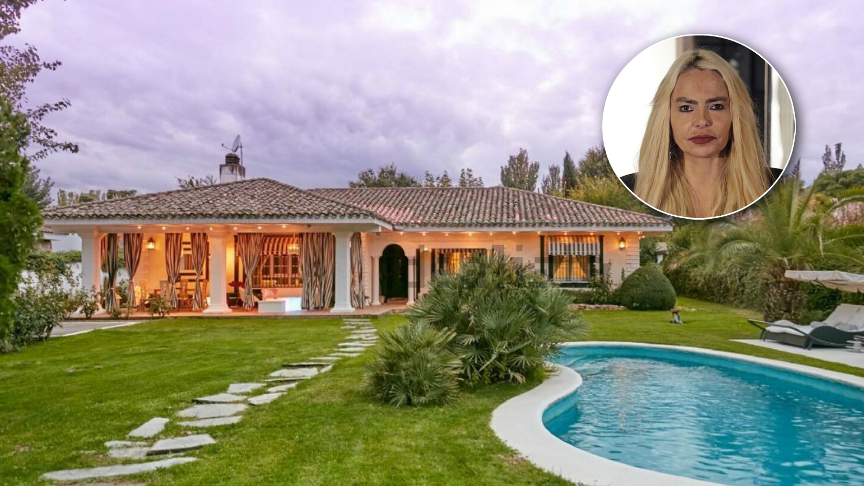 Leticia Sabater en un montaje de JALEOS frente a la casa que va a poner a la venta.