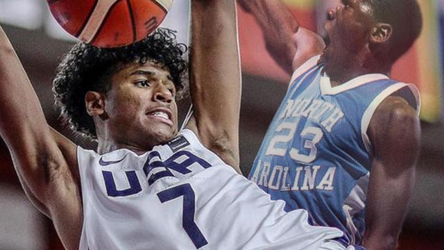 Jalen Green, con la selección de Estados Unidos, y Michael Jordan en su etapa en la Universidad de North Carolina