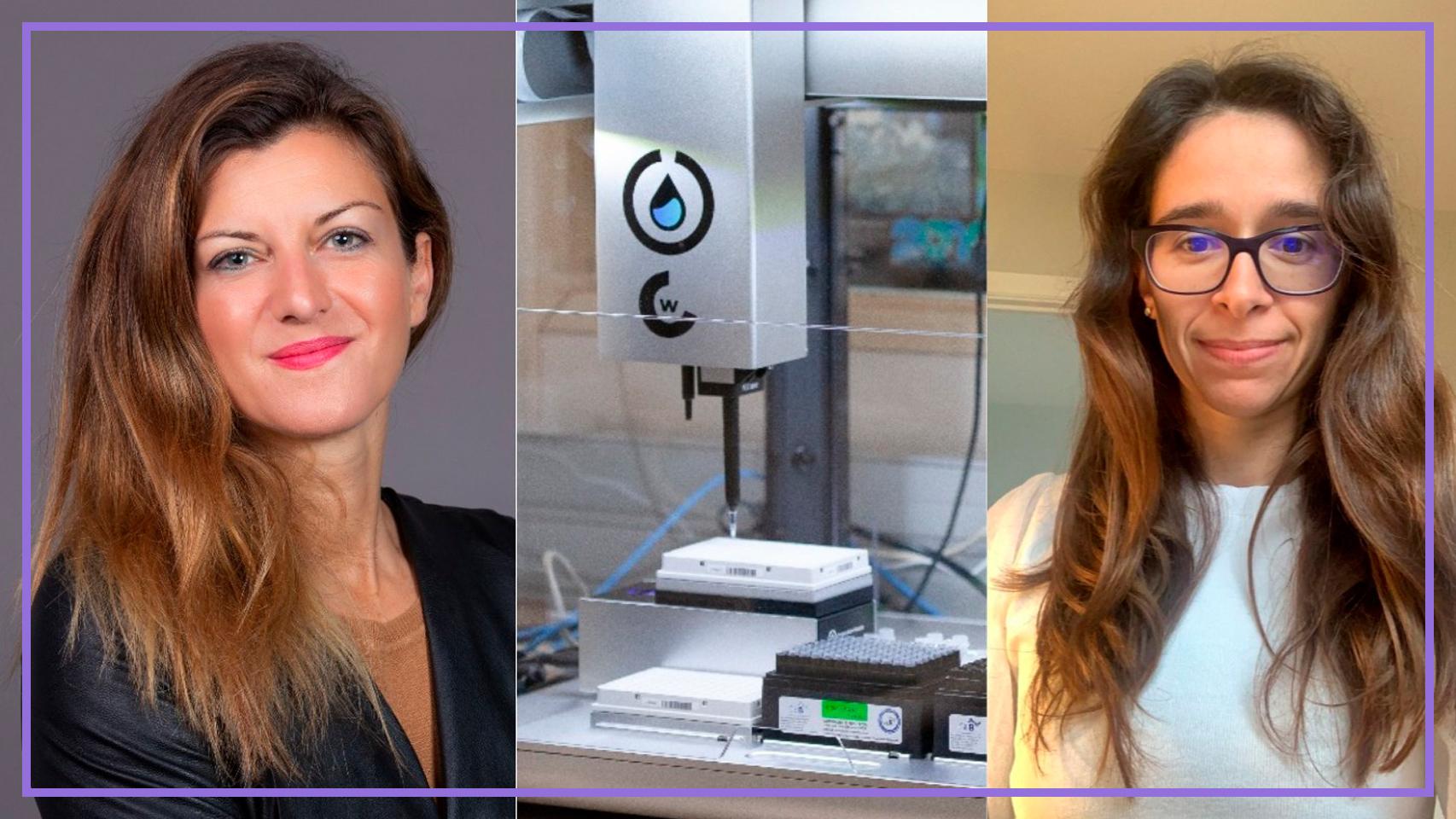 Sandra Figaredo y Rocío Martinez-Núñez, junto con uno de los robots que han llegado a España.