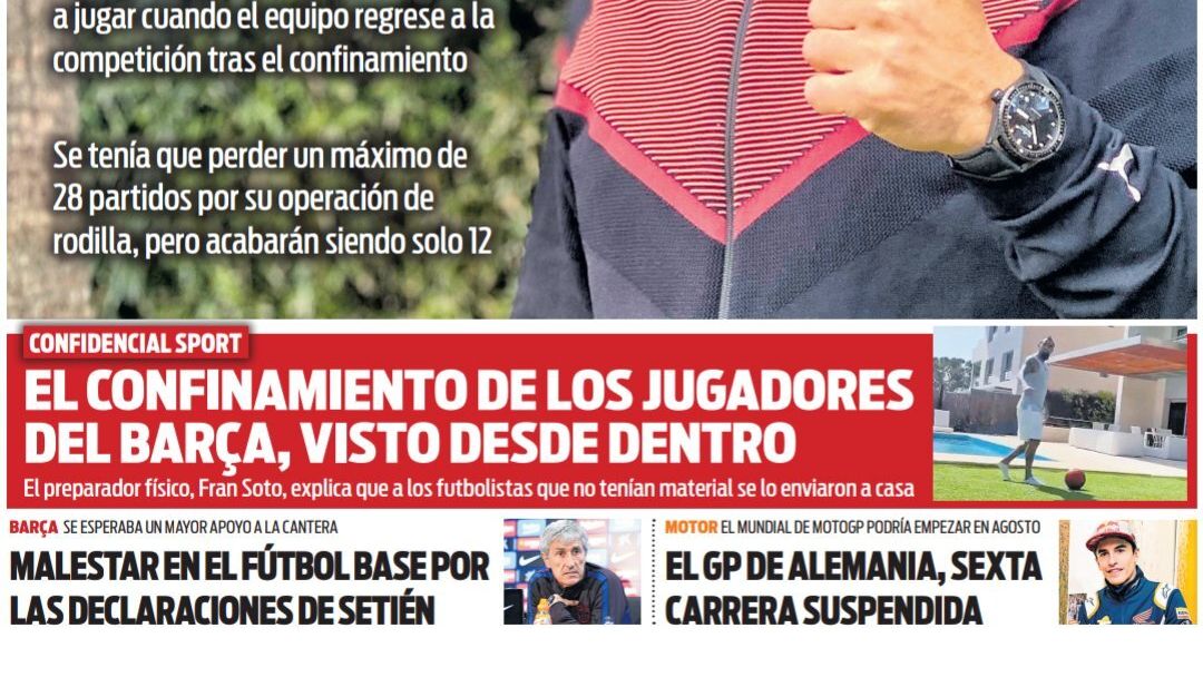 La portada del diario SPORT (19/04/2020)