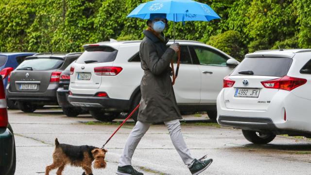 La infanta Elena en uno de sus paseos para bajar al perro durante el confinamiento.