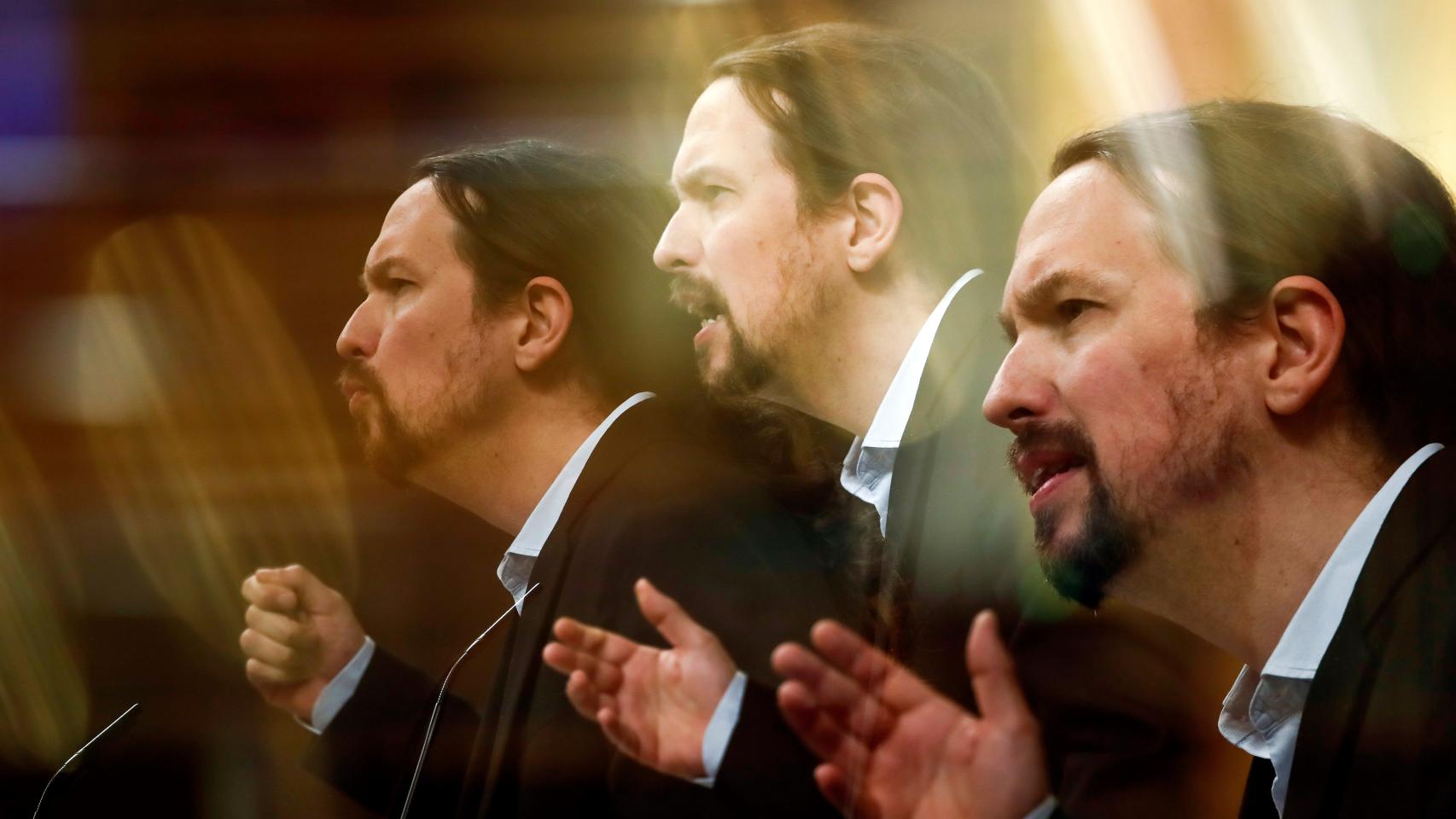 Pablo Iglesias, en el atril del Congreso de los Diputados, en la tercera prórroga del estado de alarma.