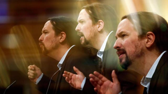 Pablo Iglesias, en el atril del Congreso de los Diputados, en la tercera prórroga del estado de alarma.