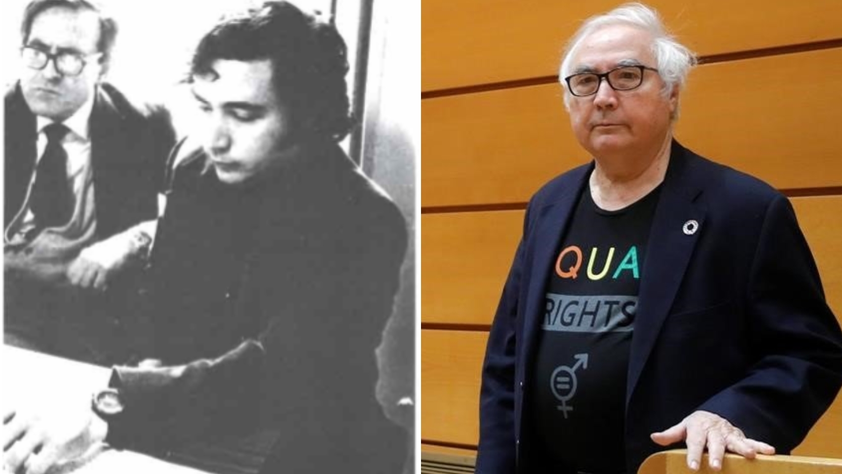 Manuel Castells. A la izquierda, en una imagen de archivo personajes célebres de Hellín. A la derecha, en el Senado.