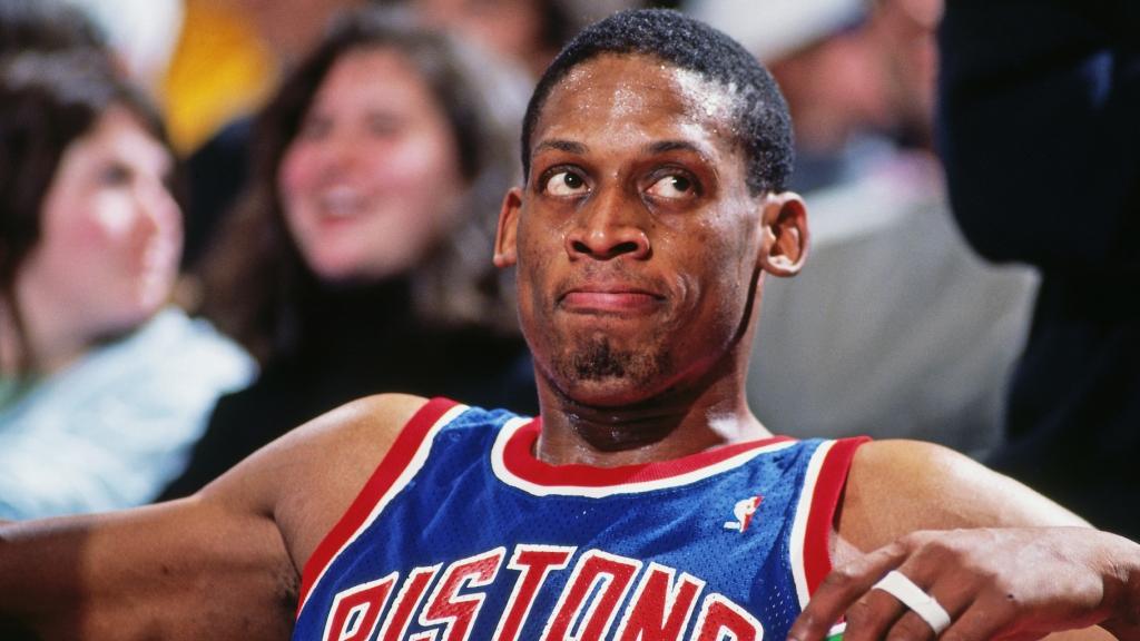 Dennis Rodman, en un partido de los Detroit Pistons