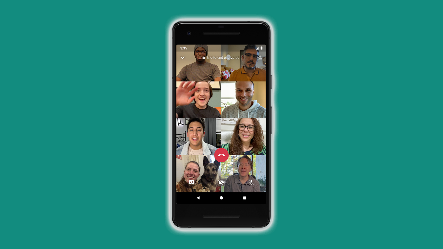 Ejemplo de videollamada con 8 personas.