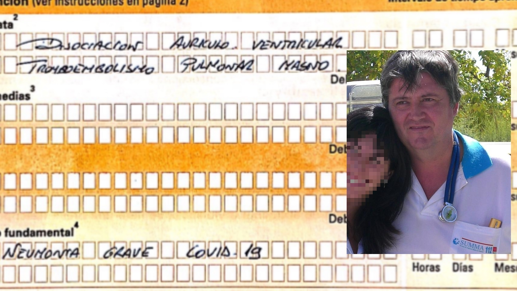 Certificado de defunción de Luis Pérez, en el que acredita que ha muerto a causa de Covid-19.