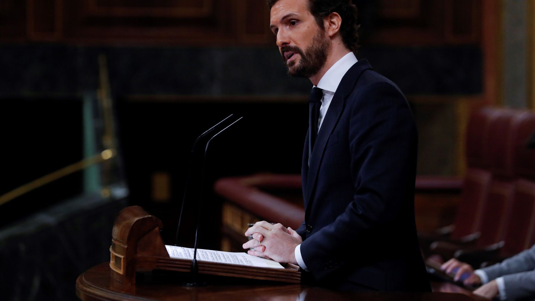 El presidente del PP, Pablo Casado, en el Congreso de los Diputados este miércoles.