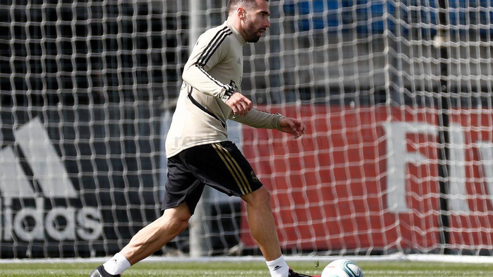 Dani Carvajal durante la sesión en Valdebebas