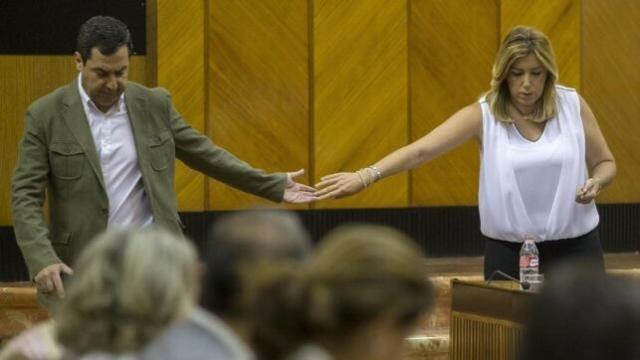 El presidente de la Junta, Juanma Moreno, y la secretaria general del PSOE, Susana Díaz.