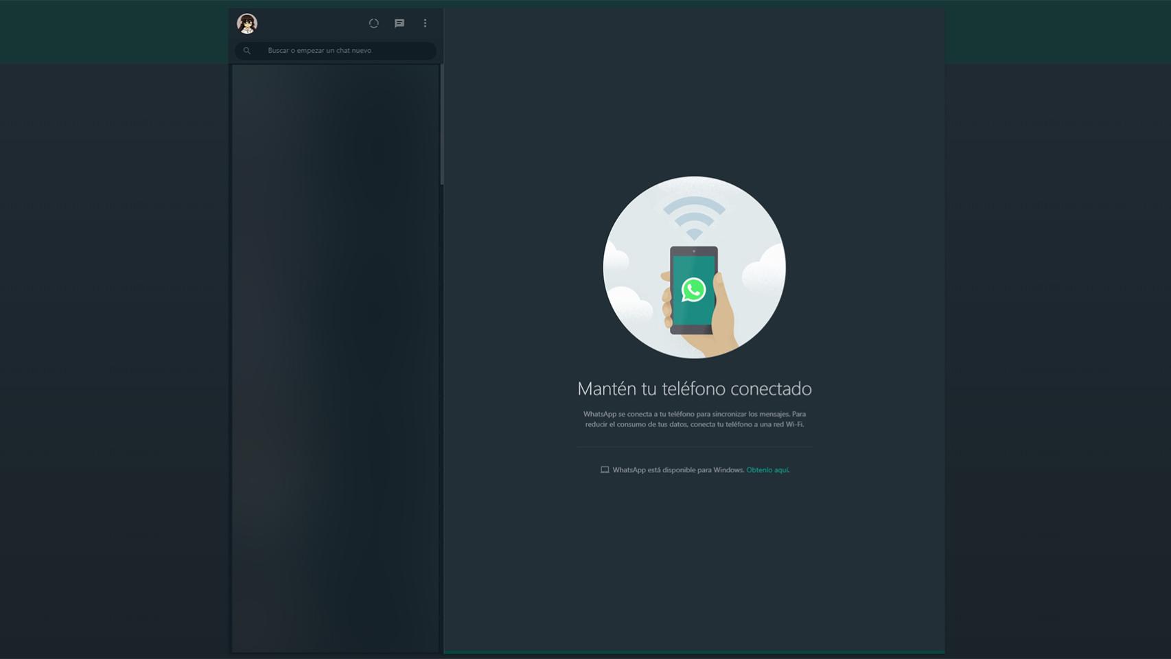 WhatsApp Web en modo oscuro.