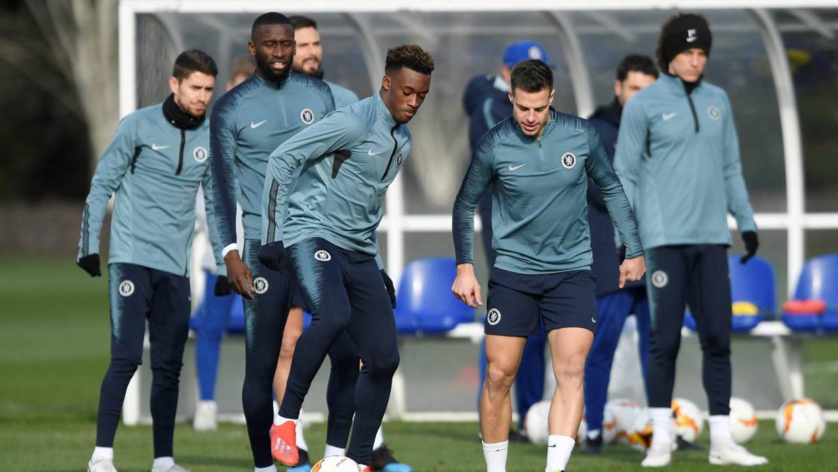 Callum Hudson-Odoi, durante un entrenamiento con el Chelsea