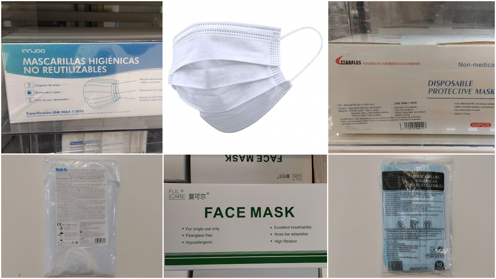 Mascarillas de Carrefour, Dia, Alcampo, Lidl y Mercadona.