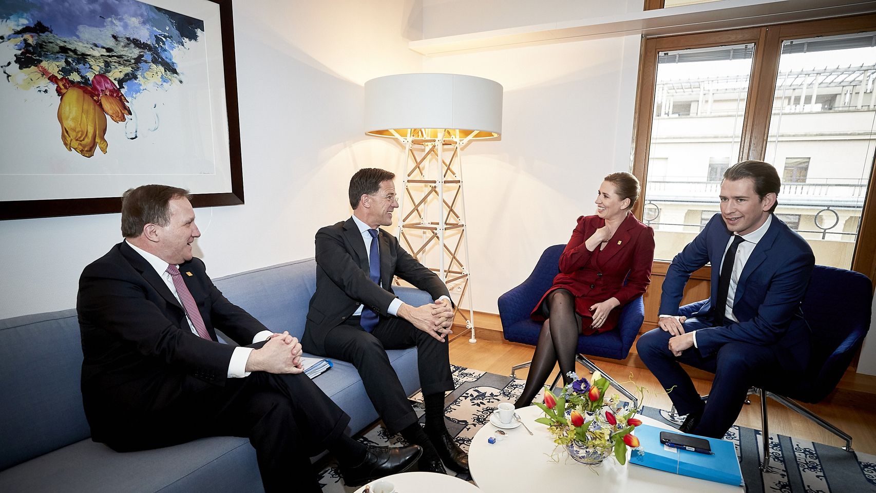 El club de los frugales en una reunión en Bruselas en febrero: Stefan Lofven, Mark Rutte, Mette Frederiksen y Sebastian Kurz