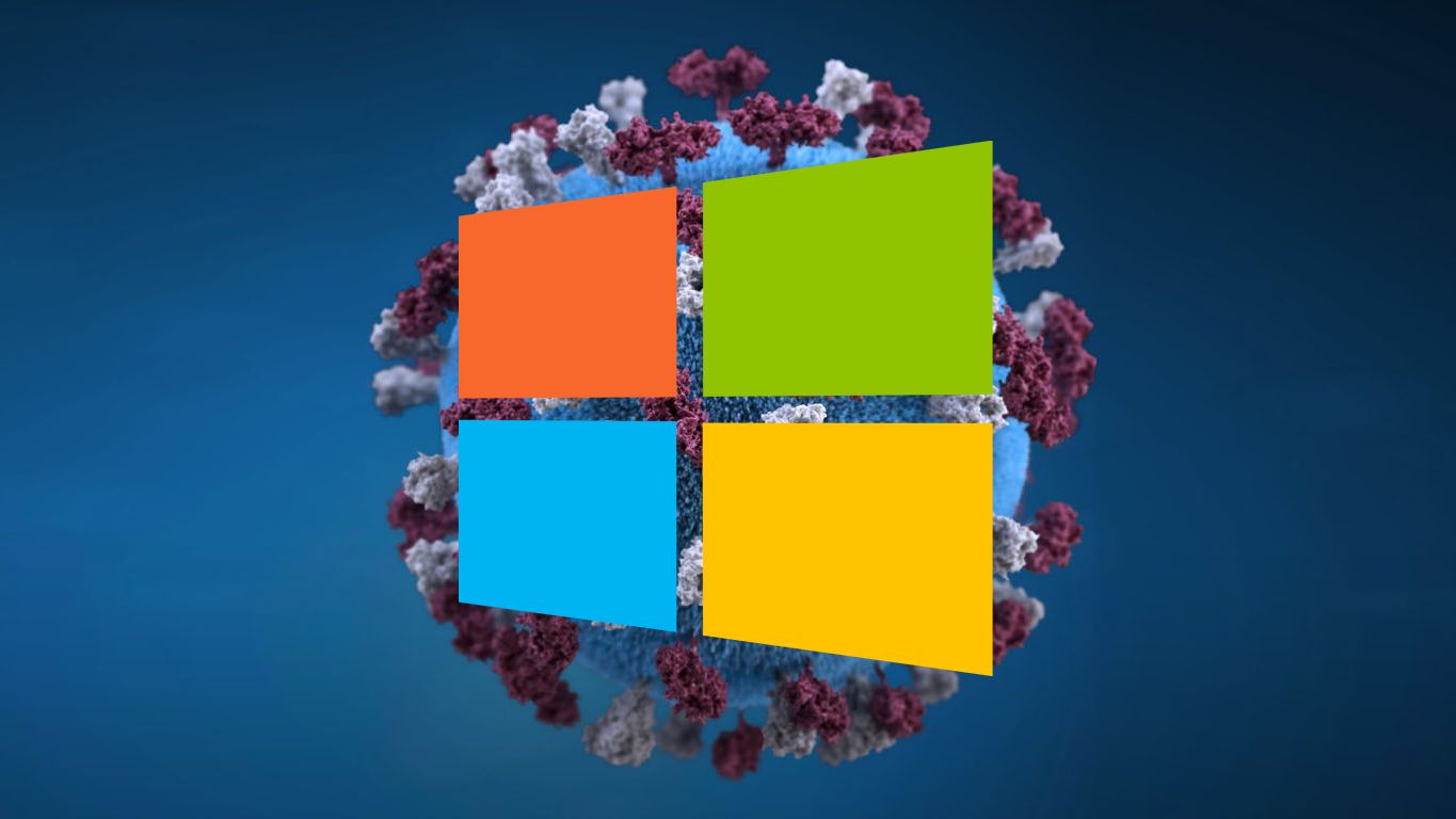 Fotomontaje con el coronavirus y el logo de Windows
