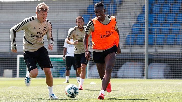 Kroos y Vinicius, en un entrenamiento