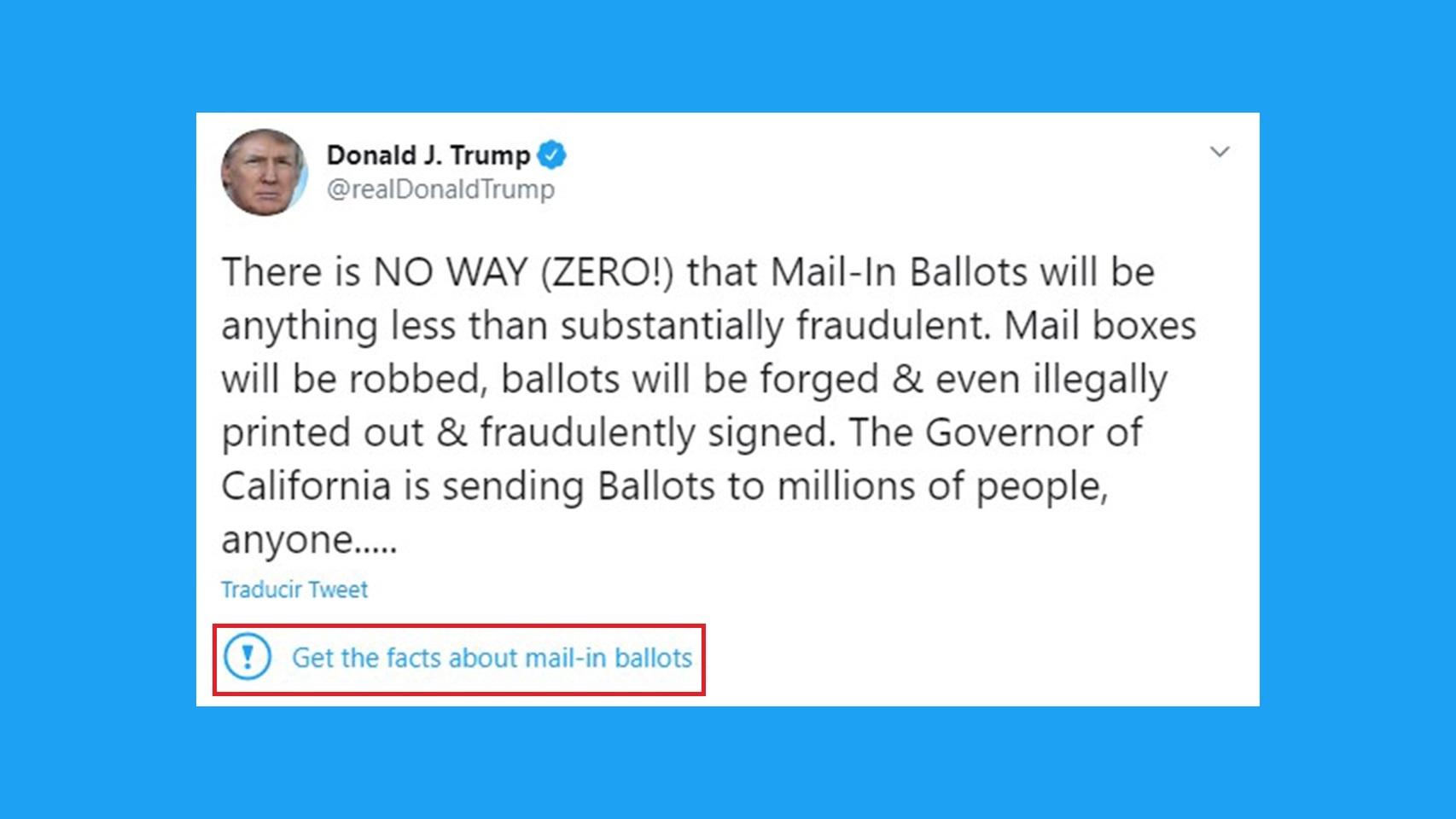 Twitter marca como engañoso un tuit de Trump por primera vez