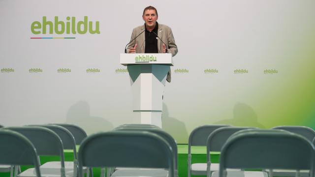 El coordinador general de EH Bildu, Arnaldo Otegi, en rueda de prensa telemática.