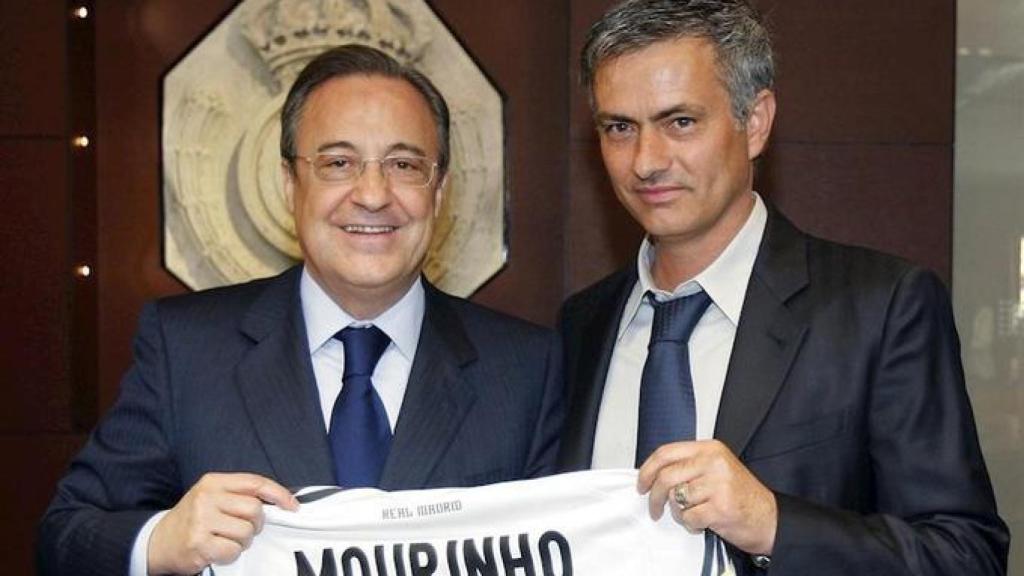 Florentino Pérez and José Mourinho at the Portuguese's presentation as coach of Real Madrid (May, 2010).