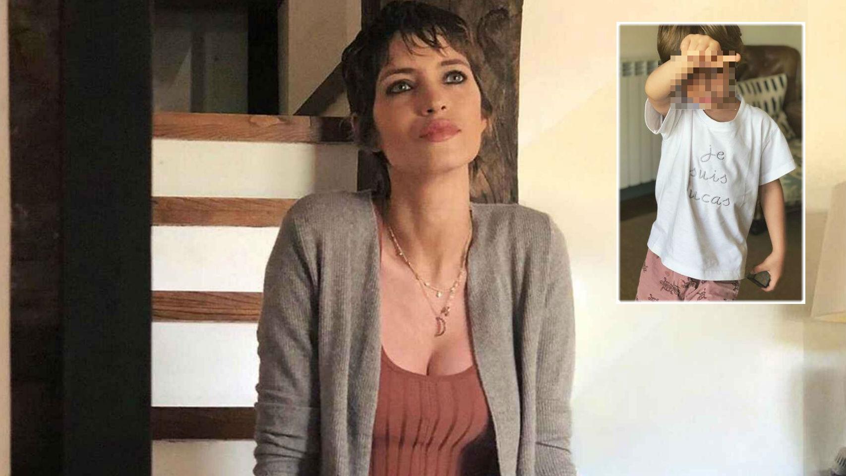 Sara Carbonero junto a la imagen con la que ha felicitado a su hijo en montaje de JALEOS.