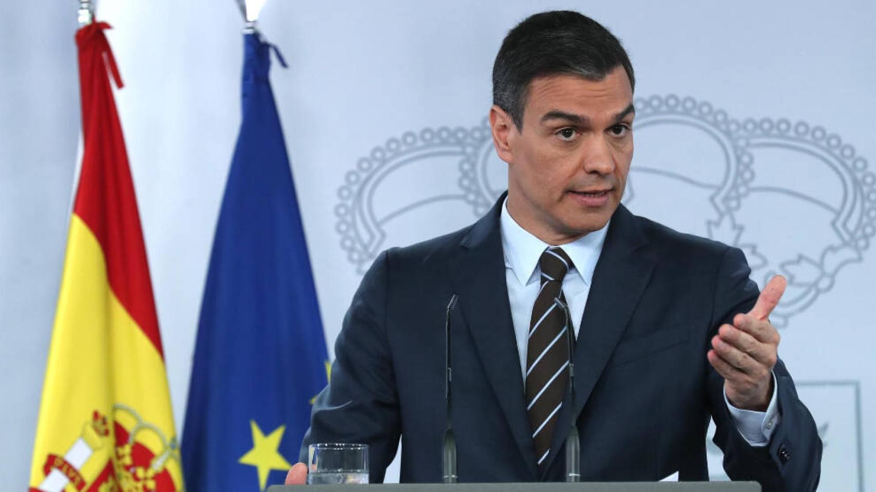 Pedro Sánchez, este domingo durante una rueda de prensa tras su reunión por videoconferencia con los presidentes autonómicos