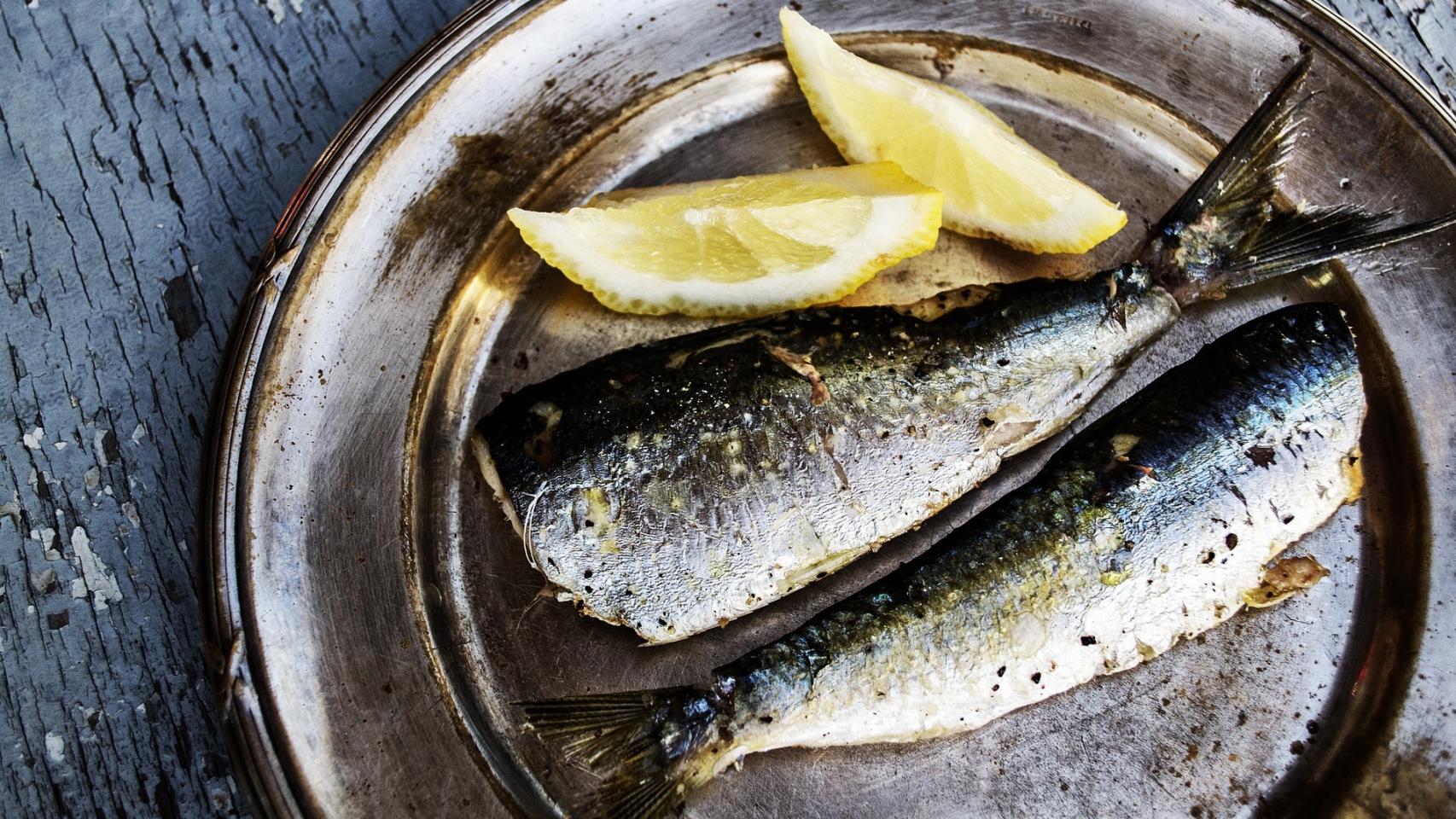 Un plato con un par de sardinas.