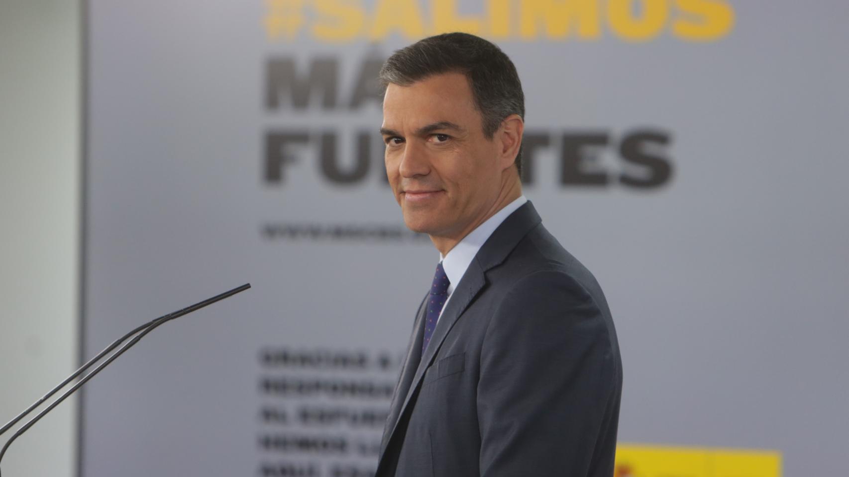 El presidente del Gobierno, Pedro Sánchez, durante su comparecencia en rueda de prensa en el Palacio de la Moncloa.