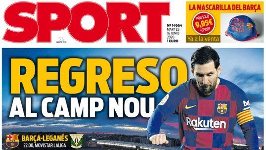La portada del diario SPORT (16/06/2020)