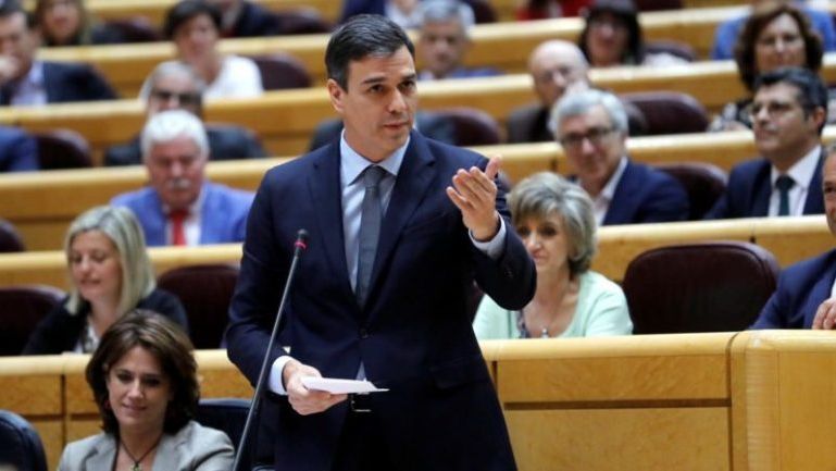 El presidente del Gobierno, Pedro Sánchez, en una sesión de control en el Senado.