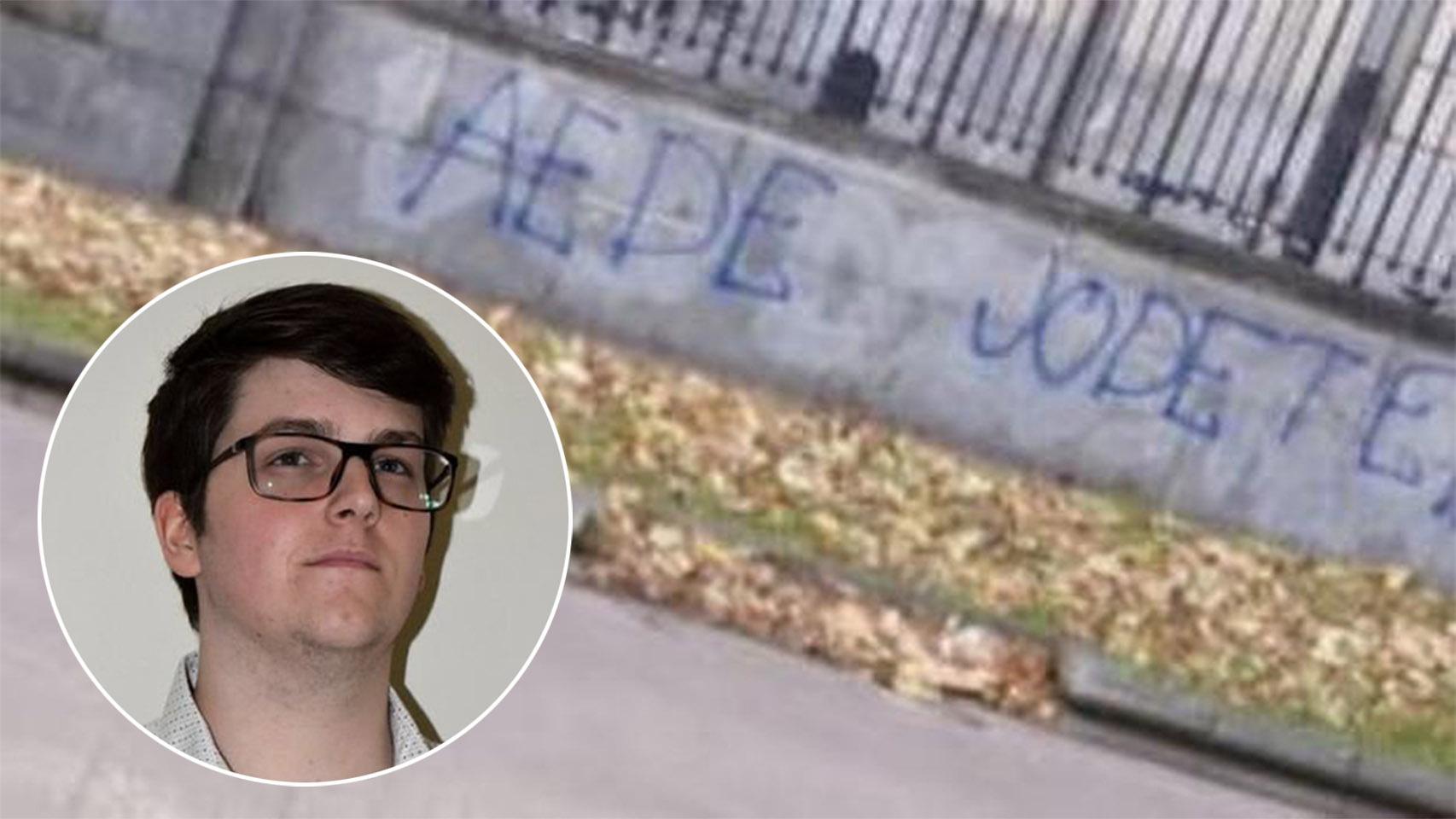 David Chamorro fue apaleado por 15 'abertzales' encapuchados. Cuando volvió a clase, encontró una pintada contra su asociación.