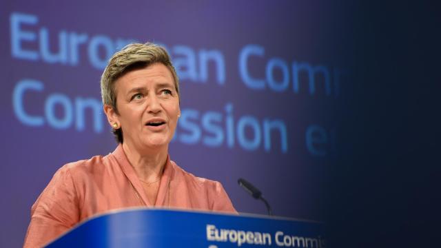 La vicepresidenta de la Comisión, Margrethe Vestager, durante la rueda de prensa de este miércoles