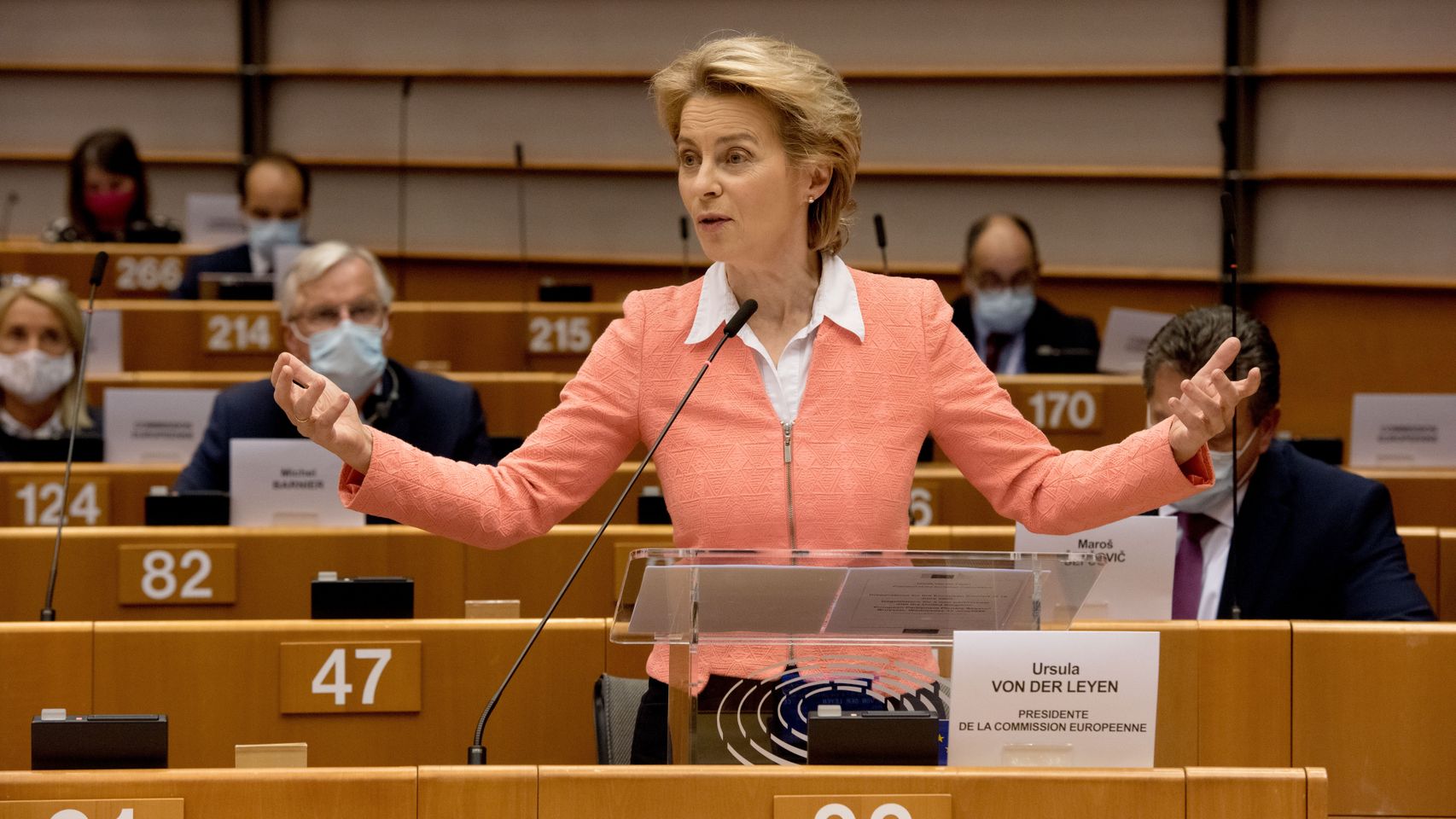 La presidenta Ursula von der Leyen, durante un discurso este miércoles en la Eurocámara
