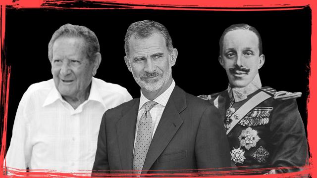 Francisco Rocasalano, abuelo de Letizia, junto a Felipe VI y Alfonso XIII
