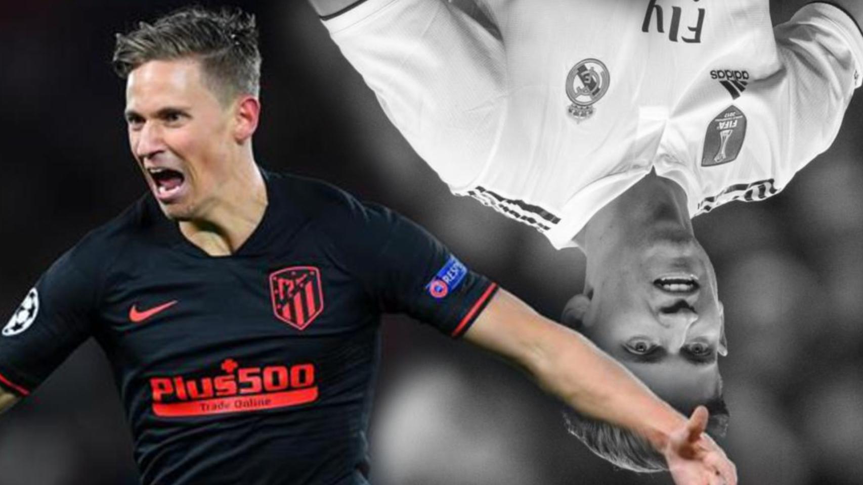 Marcos Llorente tras marcar uno de los goles ante el Liverpool y en su etapa en el Real Madrid