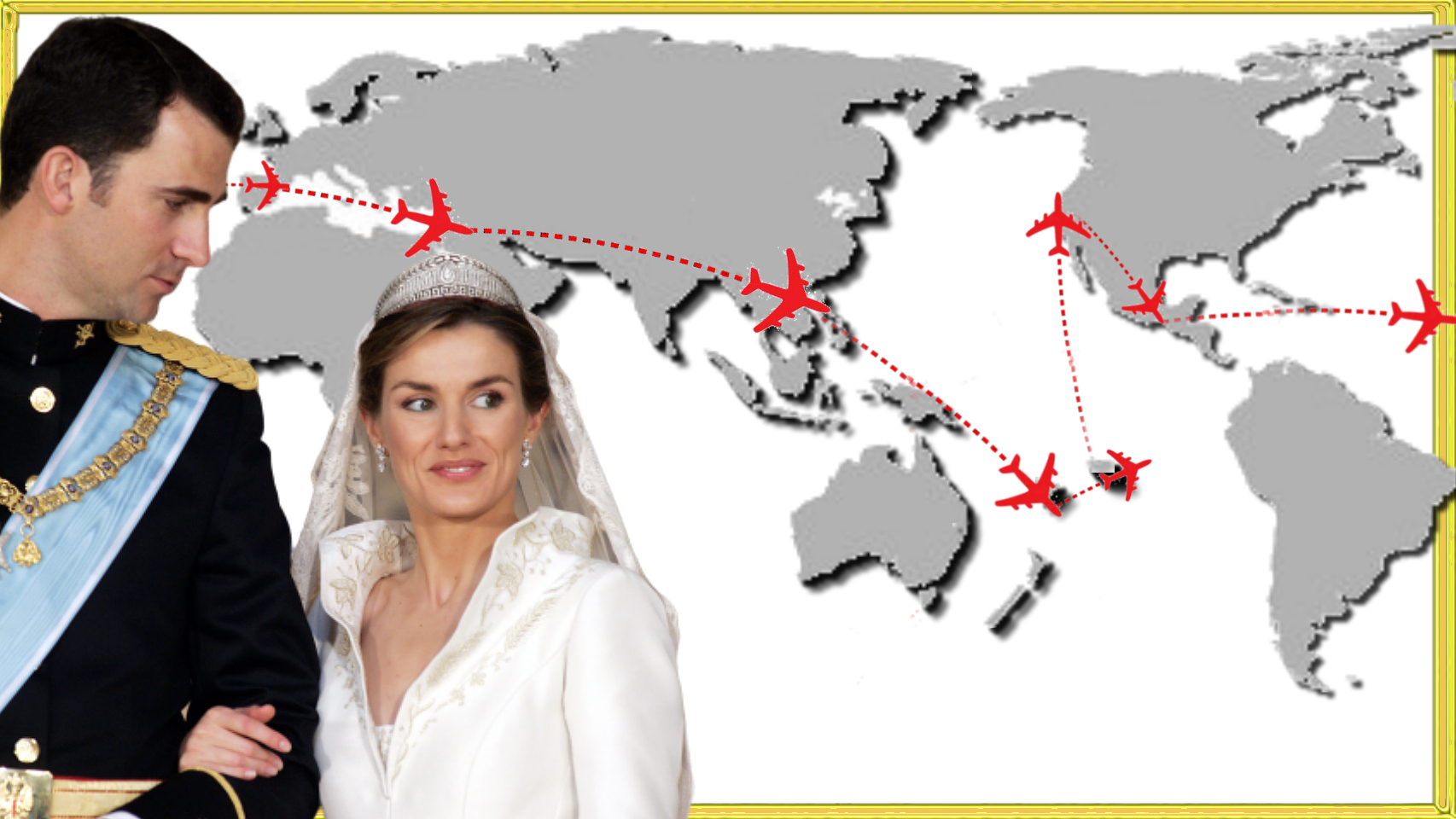 Felipe y Letizia junto a mapa con todos los destinos en los que estuvieron por su luna de miel.