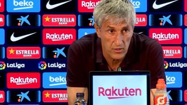 Quique Setién, durante la rueda de prensa