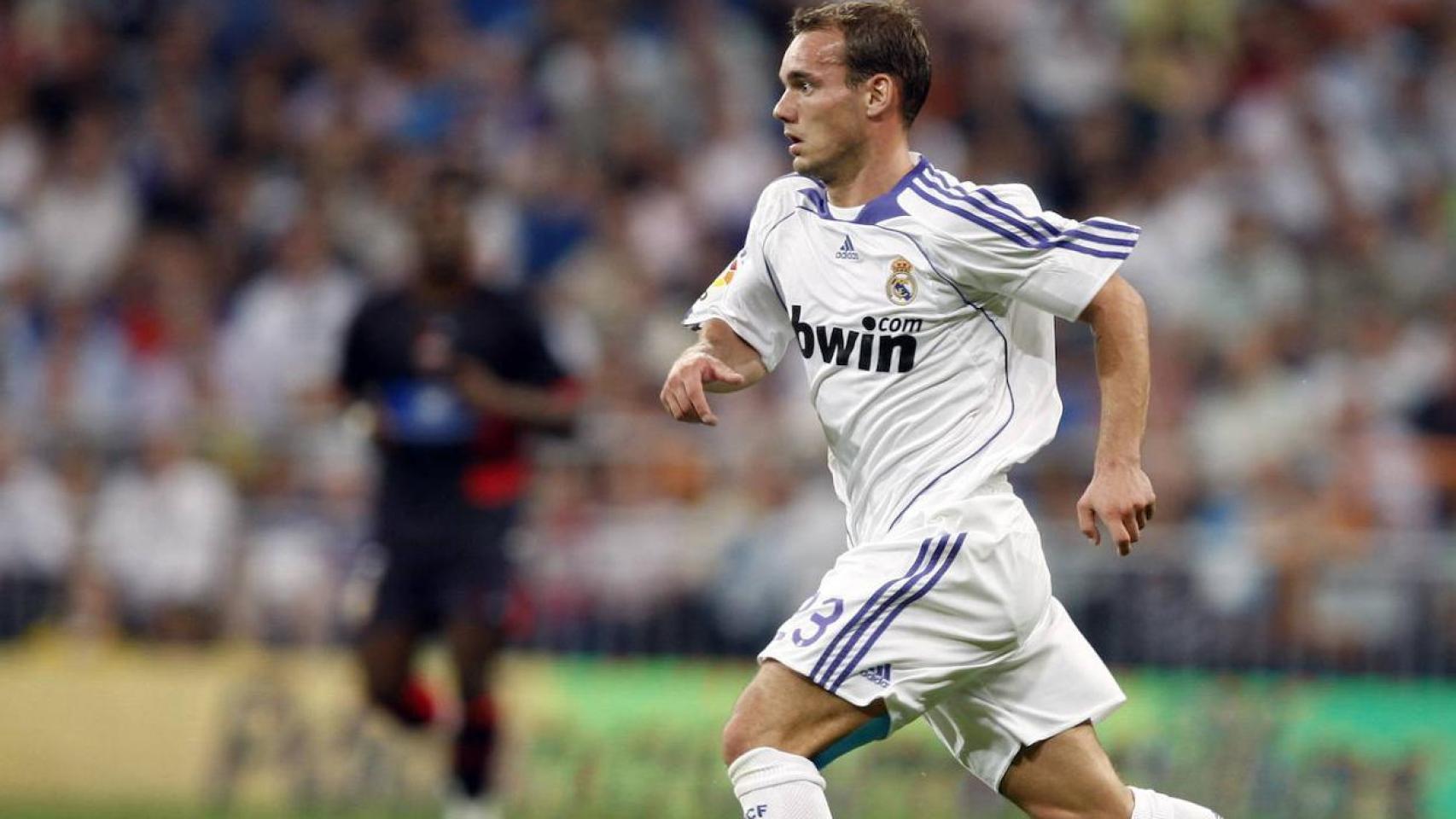 Wesley Sneijder, con la camiseta del Real Madrid