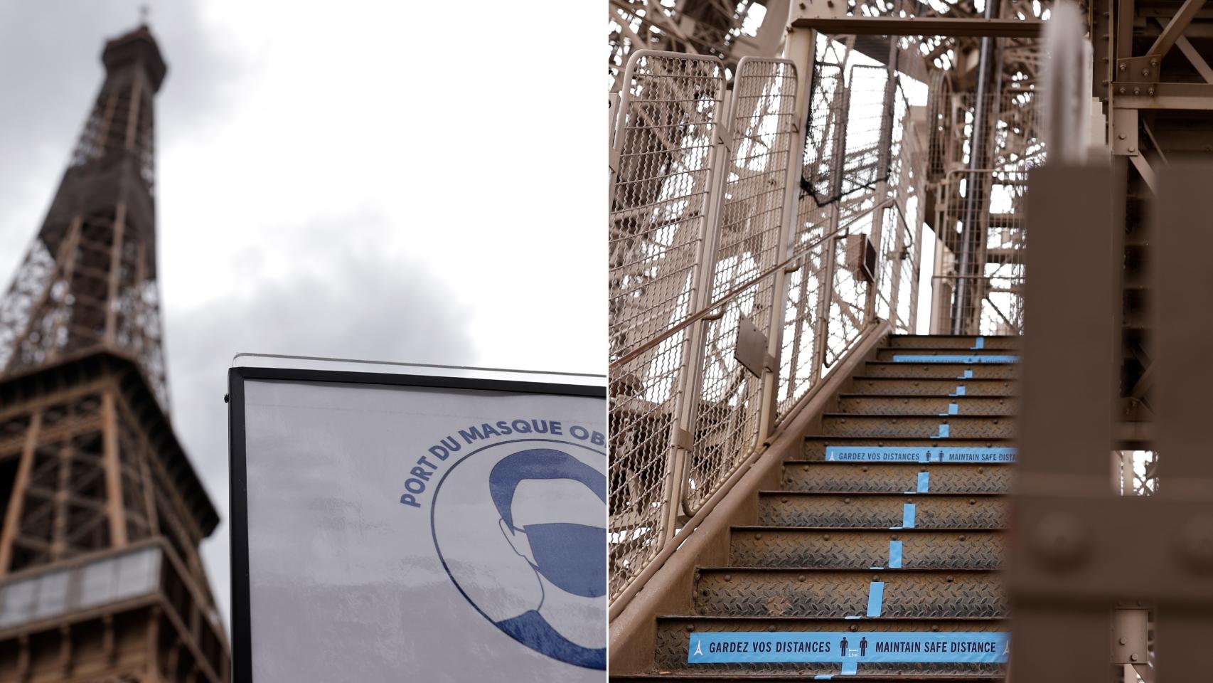 La Torre Eiffel, dotada de señalización para evitar contagios.