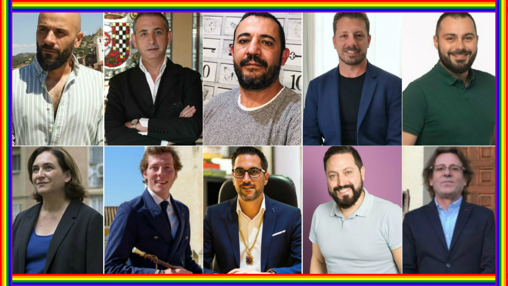 De izquierda a derecha y de arriba a abajo: Óscar Antúnez, alcalde de Hoyos, Jesús Martín, alcalde de Valdepeñas; Óscar Relaño, alcalde de Mandayona, Vicent Muñoz, alcalde de Font de la Figuera; Javier Silva, alcalde de Polinyà, Ada Colau, alcaldesa de Barcelona; José Veira, alcalde de Los Molares; Diego Ortiz-González, alcalde de Pinto, Luis Viejo, alcalde de Brihuega y Alberto Merchante, alcalde de Albalate de Zorita.