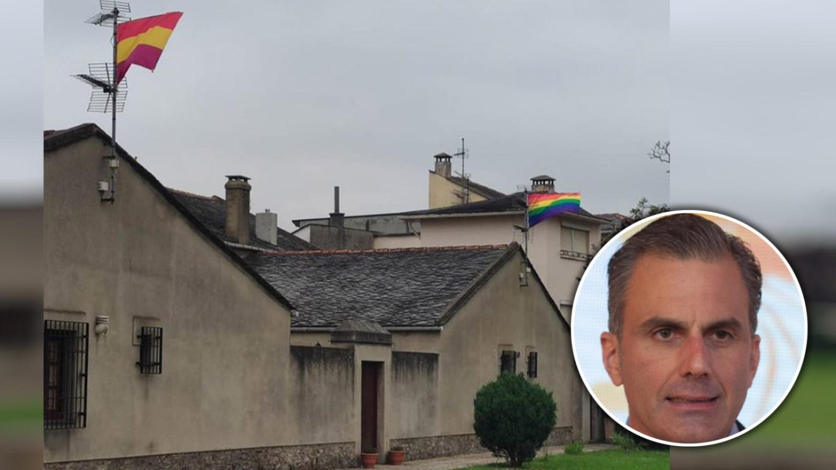 La vivienda de Ortega Smith en Castropol, con las banderas.