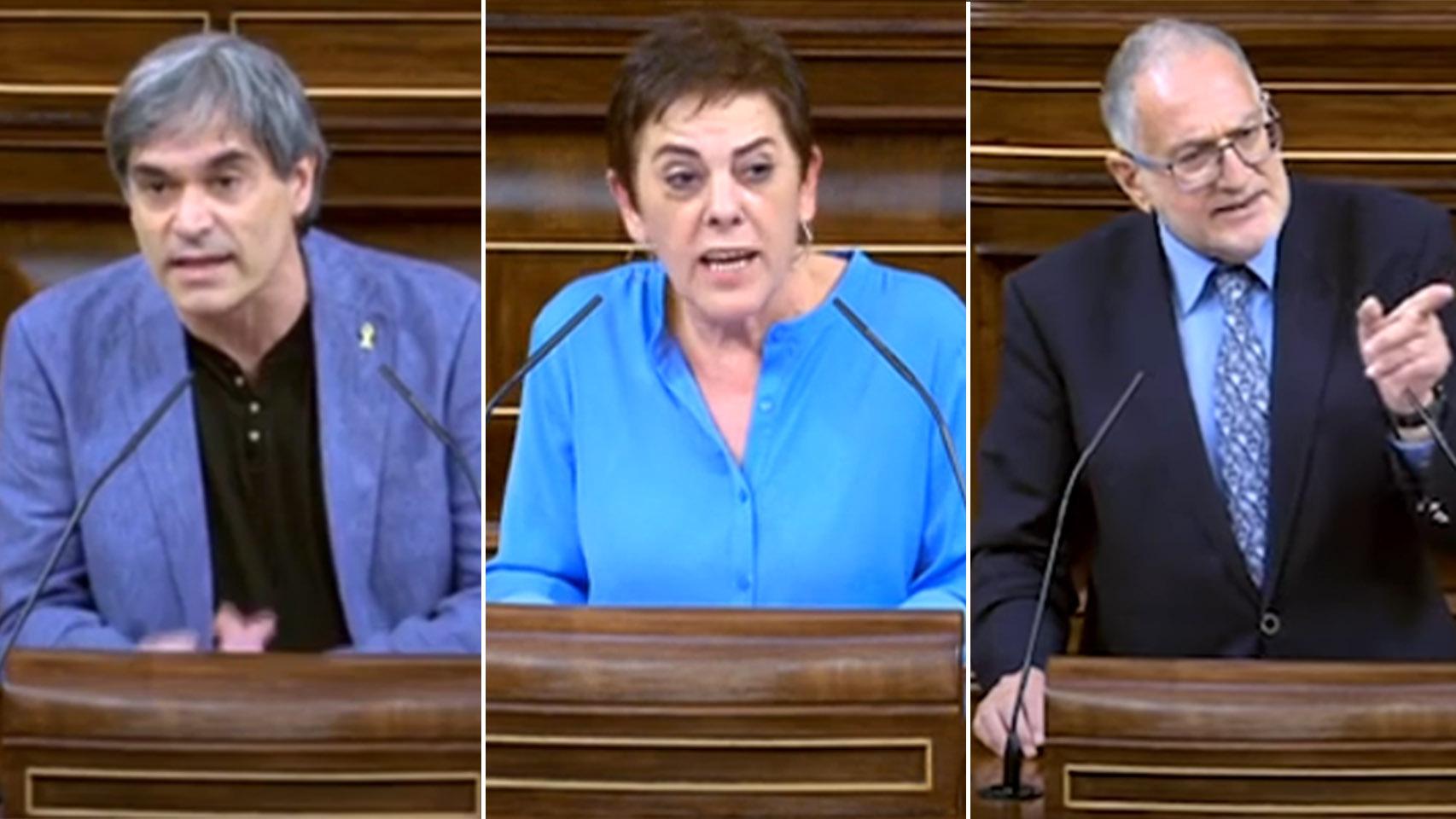 Francesc Xavier Eritja (ERC), Juan Luis Steegman (Vox) y Mertxe Aizpurua (Bildu) en sus intervenciones de este jueves en el Congreso.