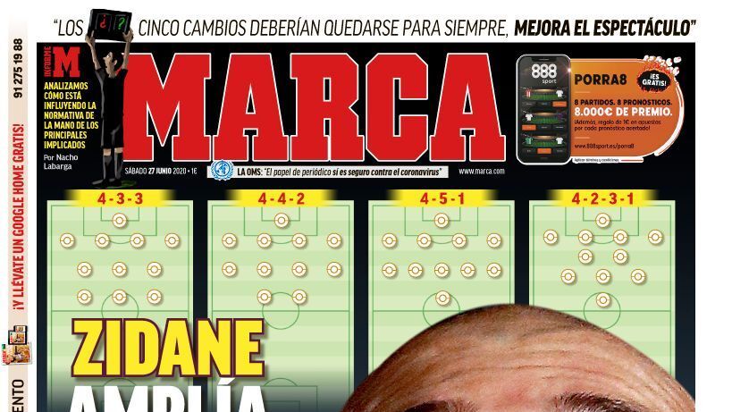 La portada del diario MARCA (27/06/2020)-