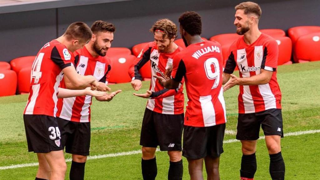 Los jugadores del Athletic celebran un gol ante el Mallorca en la jornada 32 de La Liga