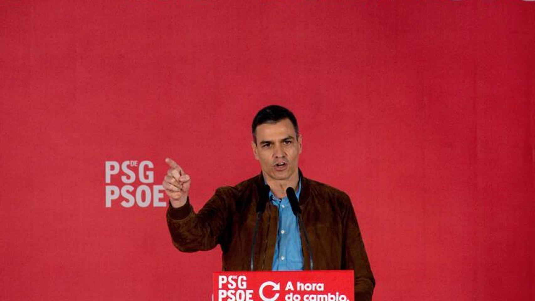 Pedro Sánchez este sábado en el mitin de Orense. Efe
