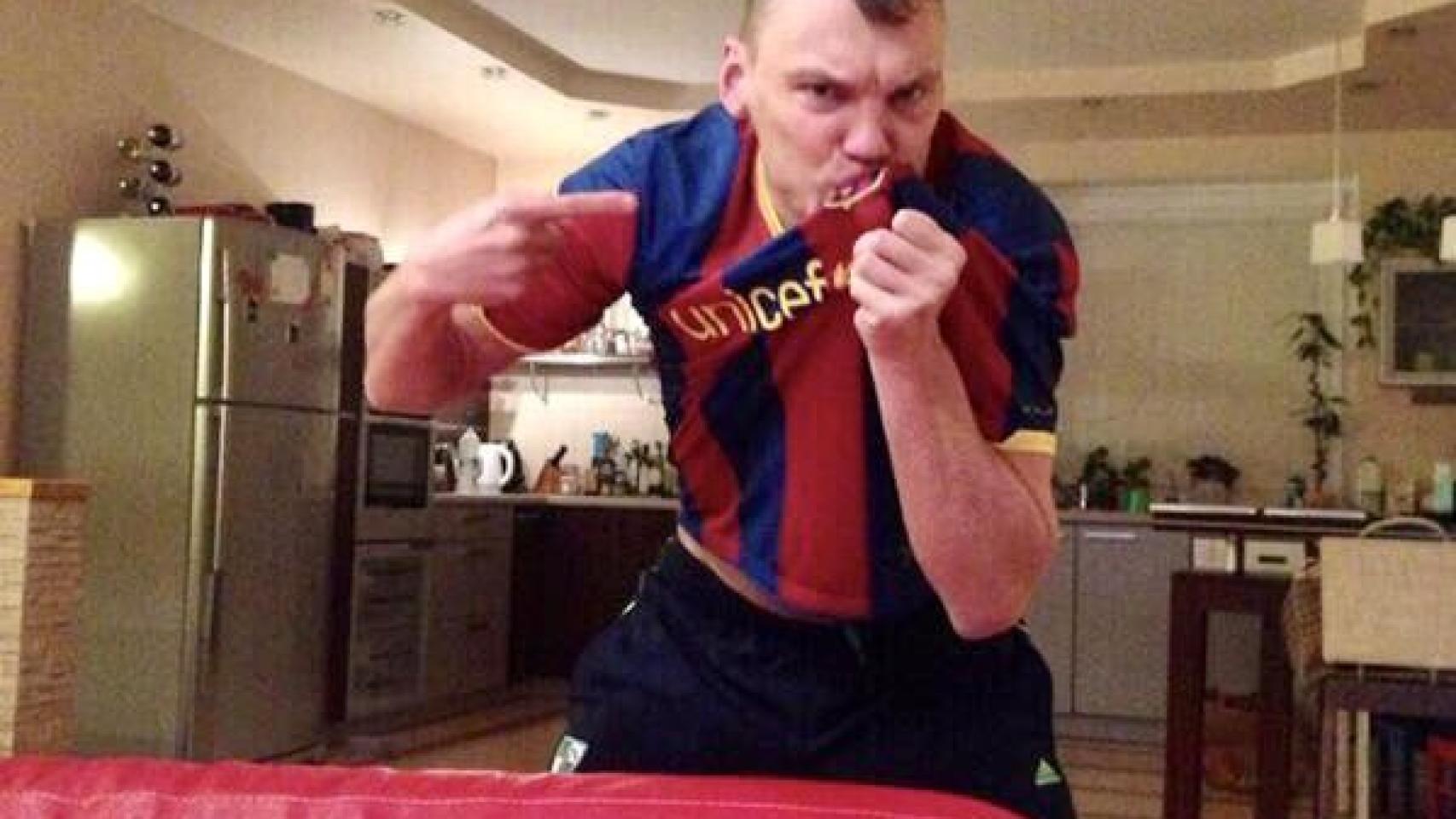 Sarunas Jasikevicius, con la camiseta del Barça