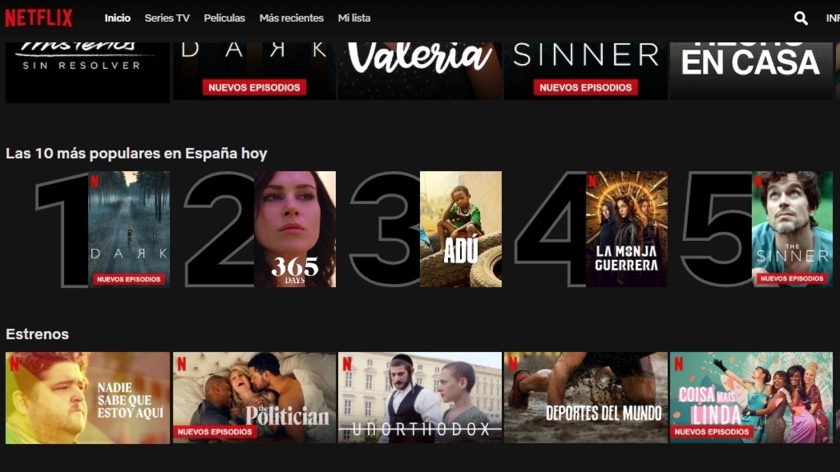 Top ten de Netflix.