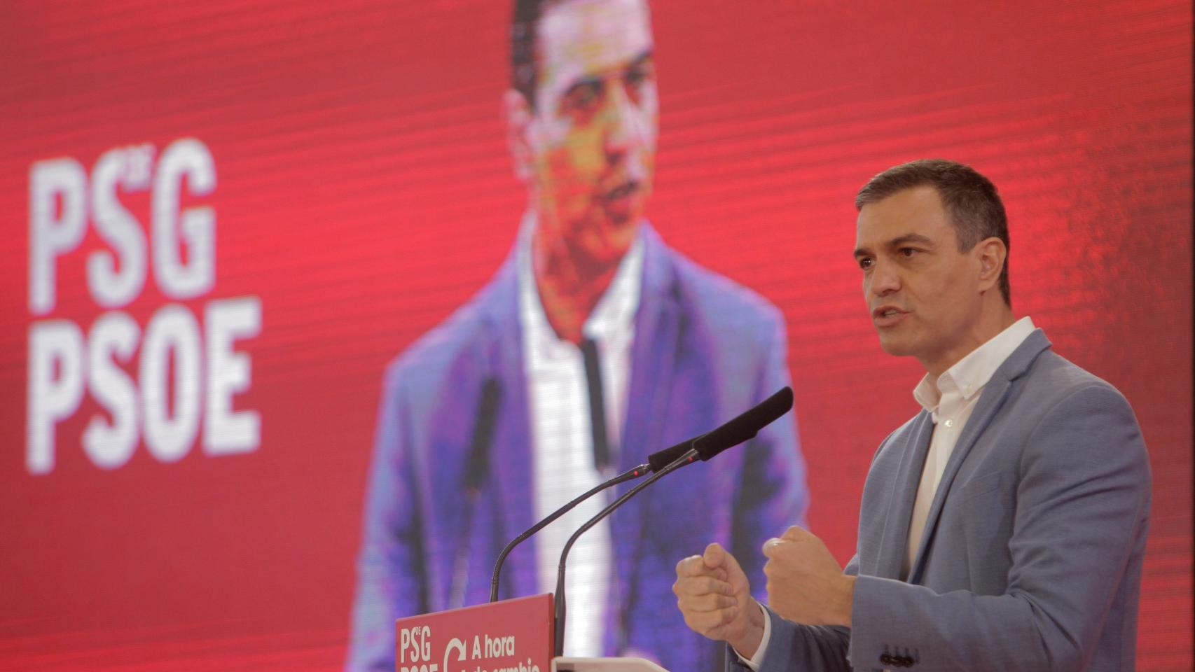 El presidente del Gobierno, Pedro Sánchez, durante el mitin de este sábado en A Coruña.